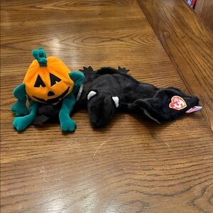 Ty Halloween Plush Set: Black Bat and‎ Orange Pumpkin